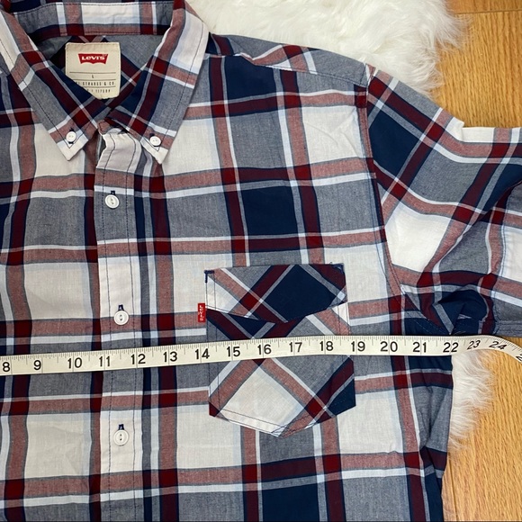 LEVI'S Casual Plaid Short Sleeve Cotton Blend Button Down Shirt Size Large Caber - Picture 7 of 9